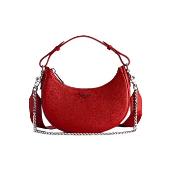 Zadig & Voltaire Grained Leather Crescent Bag Shoulder Bag Crossbody Bag Handbag Mini Women's Red