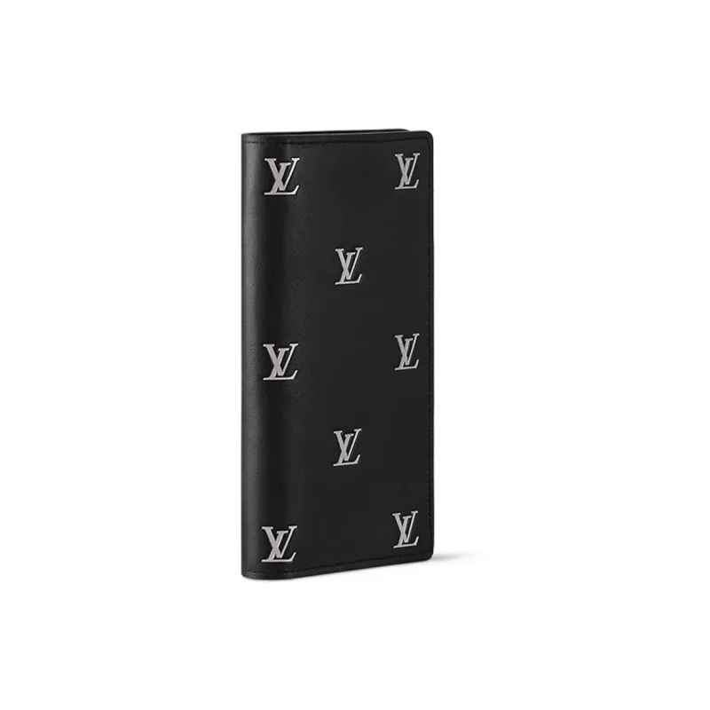 LOUIS VUITTON Leather Wallet Men's Black & Silver-1