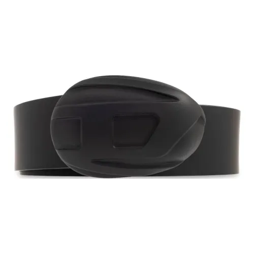 DIESEL Badge Design Leather Belts Men's Black  