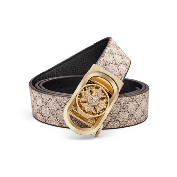 WilliamPOLO PVC Leather Belts Men's Gold Width  3.5cm