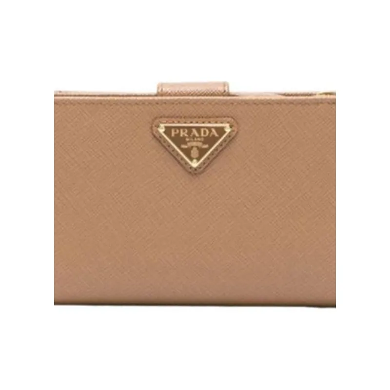 PRADA Saffiano Leather Card Holder Wallet Women's Light Brown-4
