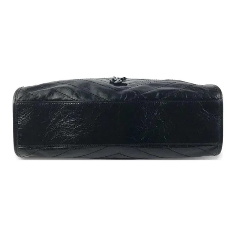SAINT LAURENT Niki Waxed Leather Tote Bag Shopping Bag Handbag Shoulder Bag Medium Size Women's Black-6