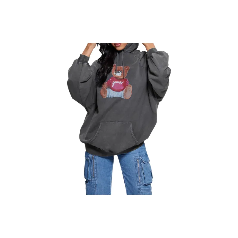 GUESS Washed Oversize Hoodie Sweatshirt Women's Gray-1