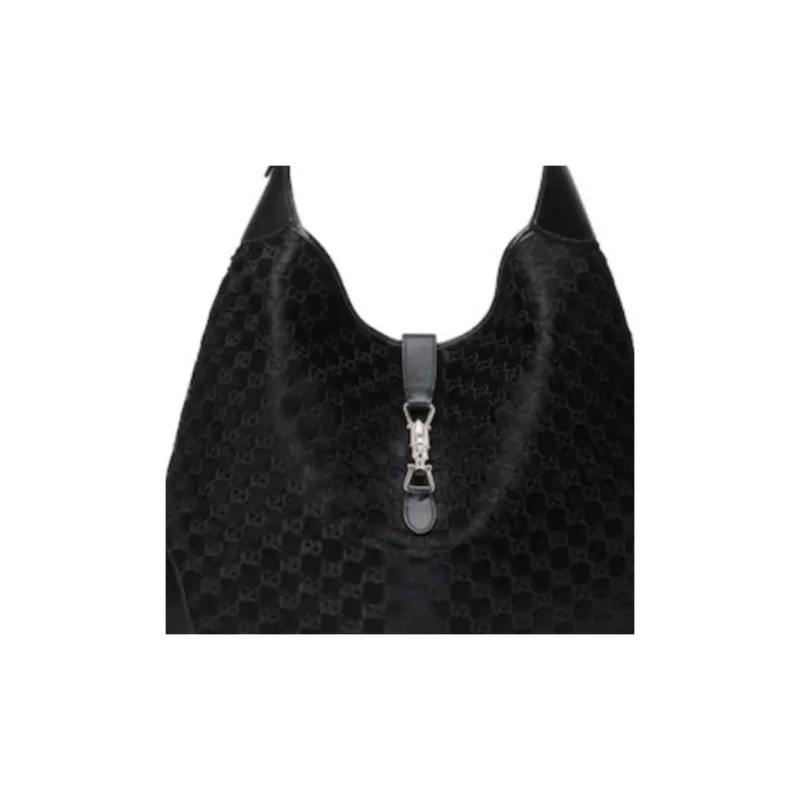 GUCCI Jackie 1961 Velvet Shoulder Bag Large Size Women's Black-7