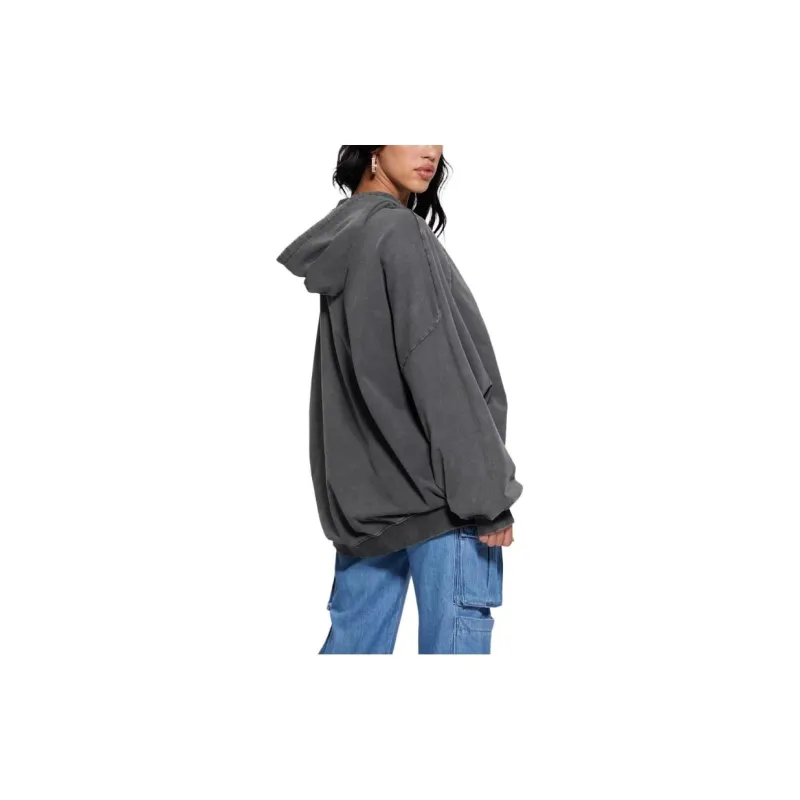 GUESS Washed Oversize Hoodie Sweatshirt Women's Gray-2