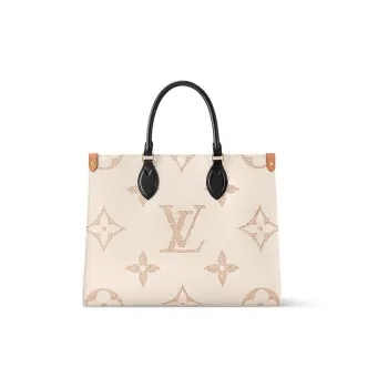 LOUIS VUITTON ONTHEGO Cow Leather Tote Bag Shopping Bag Handbag Medium Size Women's Beige
