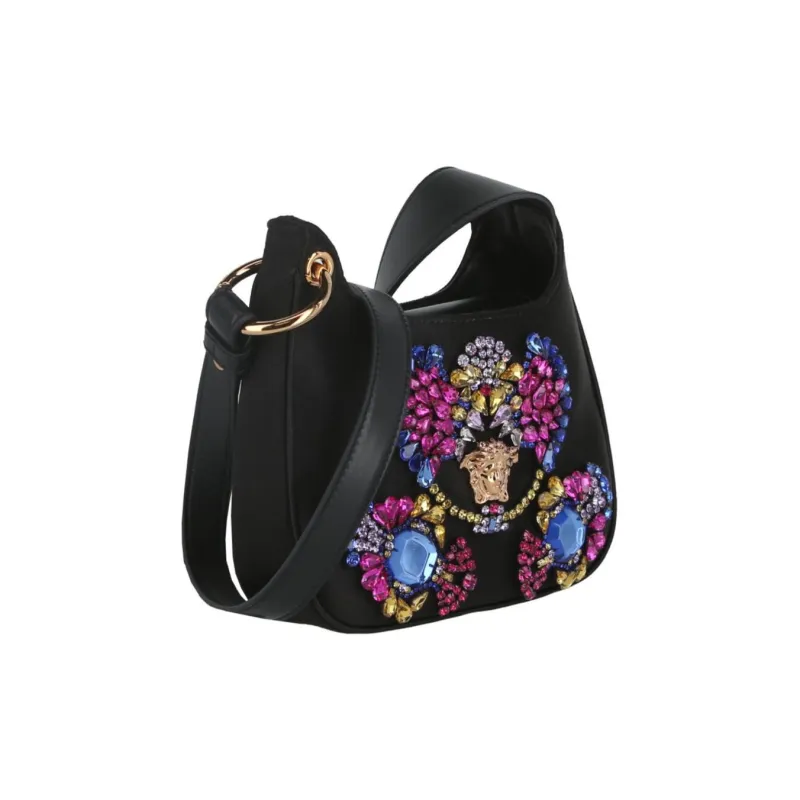 VERSACE La Medusa Nylon Hobo Bag, Shoulder Bag, Crossbody Bag Mini Women's Black-1
