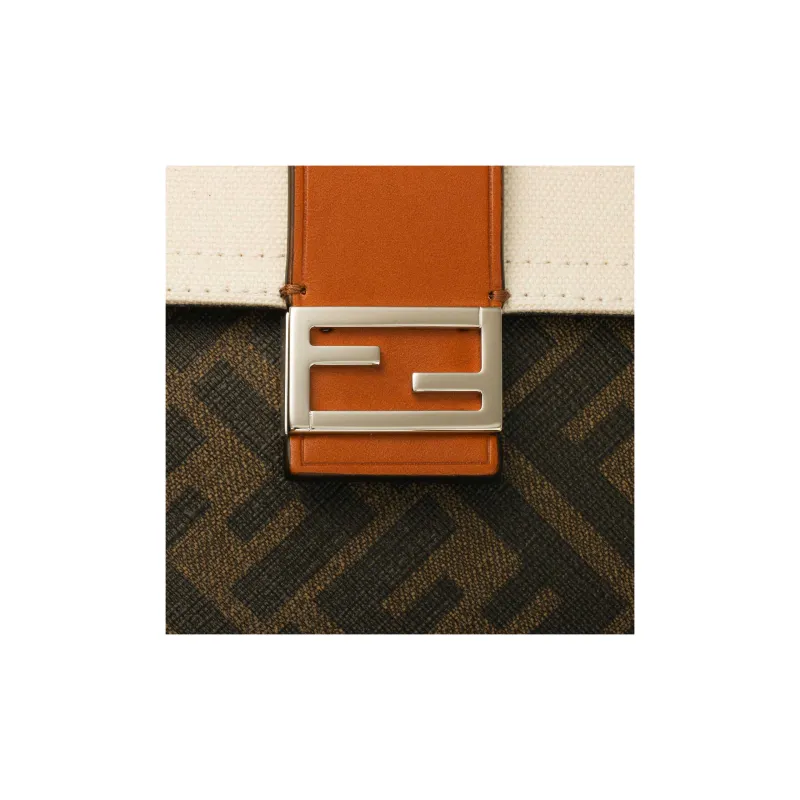 FENDI Baguette Canvas With Leather Baguette Bag Clutch Shoulder Bag, Crossbody Bag Regular Men's Brown/White-6