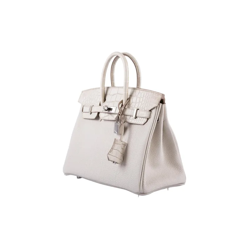 HERMES Birkin Togo Calfskin Matte Alligator Leather Birkin Bag Handbags Women's Gray-3