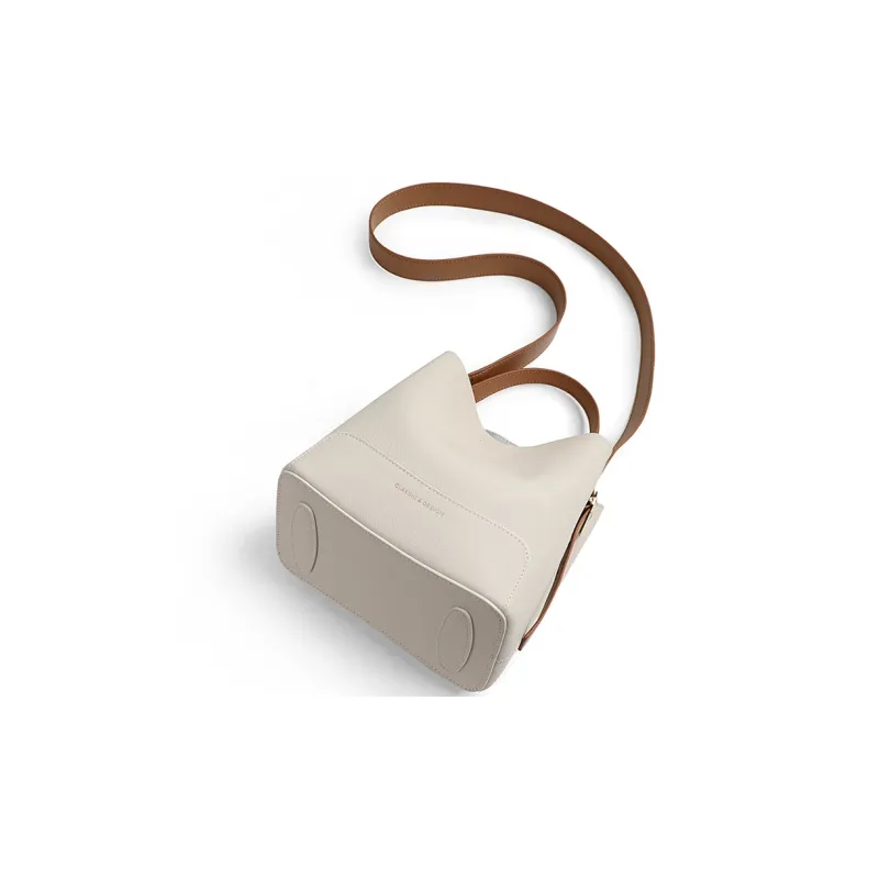 PT'SON Cow Leather With Synthetic Leather Bucket Bag, One Shoulder Handbag Regular Women's Ecru-3
