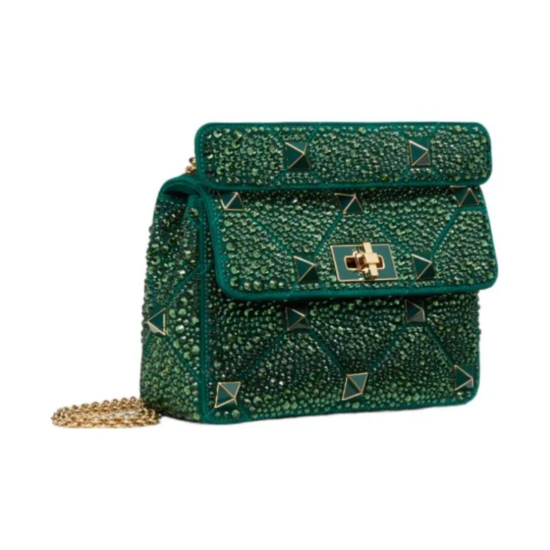 Valentino ROMAN STUD Embroidery Handbag Shoulder Bag Crossbody Bag Medium Size Women's Green-1