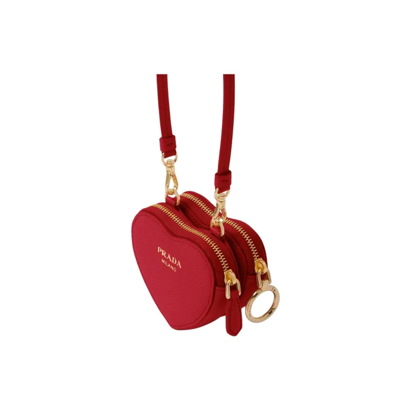 PRADA Saffiano Leather Portable One Shoulder Crossbody Clutches Mini Women's Red-1