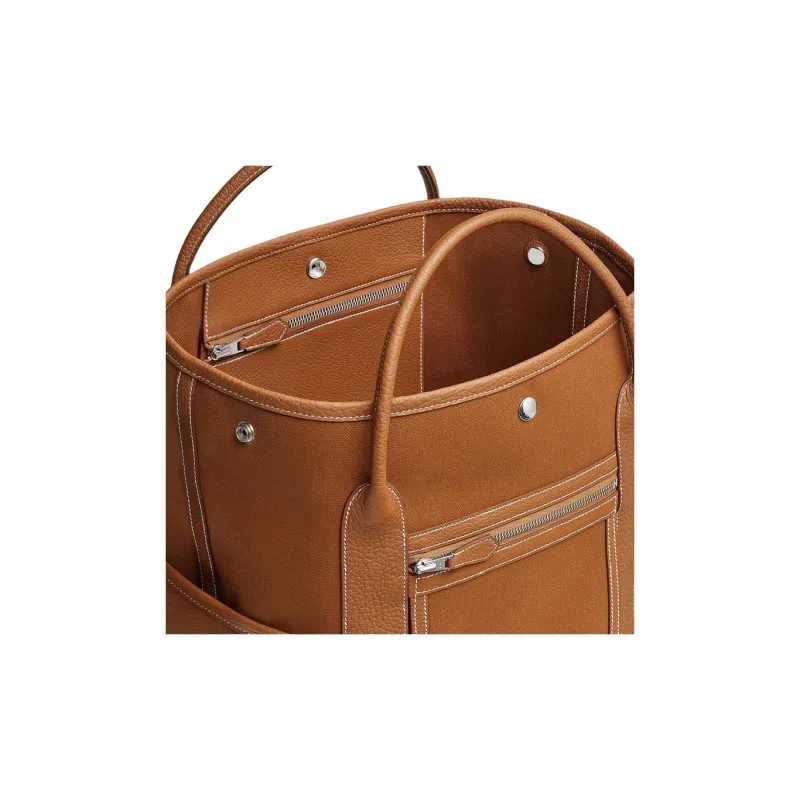 HERMES Garden Party Canvas With Negonda Calfskin Garden Bag Handbag Men's Light Yellow Umber & Gold-3