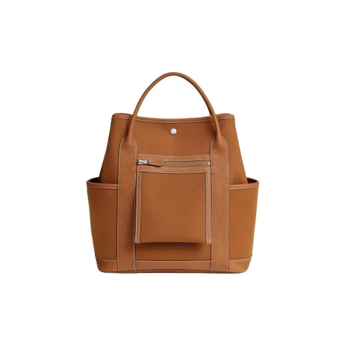 HERMES Garden Party Canvas With Negonda Calfskin Garden Bag Handbag Men's Light Yellow Umber & Gold