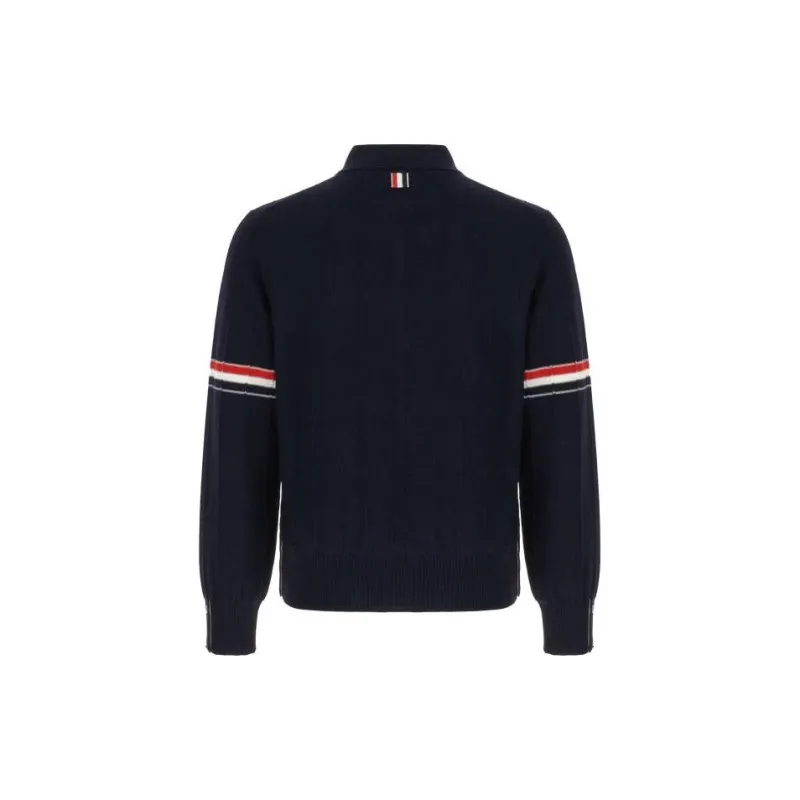 THOM BROWNE RWB Striped Long Sleeved Polo Shirt-1
