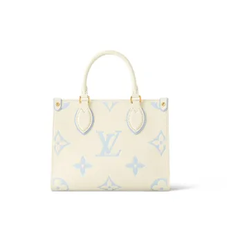LOUIS VUITTON ONTHEGO Leather Jungle Bag Tote Shopping Bag Handbag Small Size Women's Ecru & Blue Sea Salt Cheese