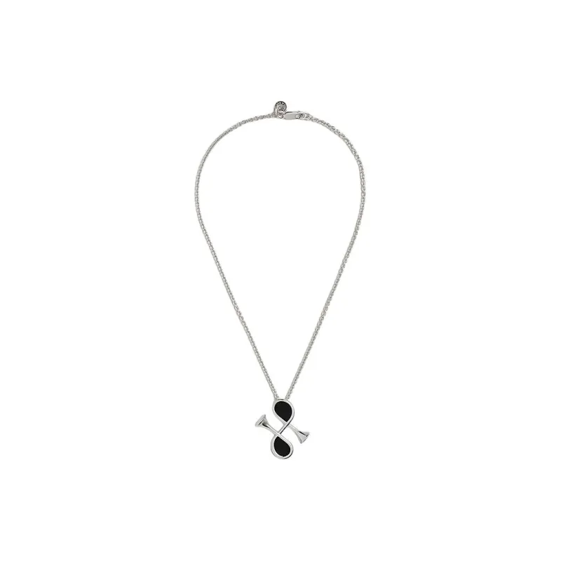 HERMES Calfskin Metal Palladium Plated Necklaces Women's Black-1