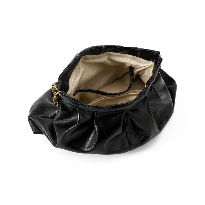 Simedin Cow Split Leather Shoulder Bag Unisex Classic Black/Milk White-4