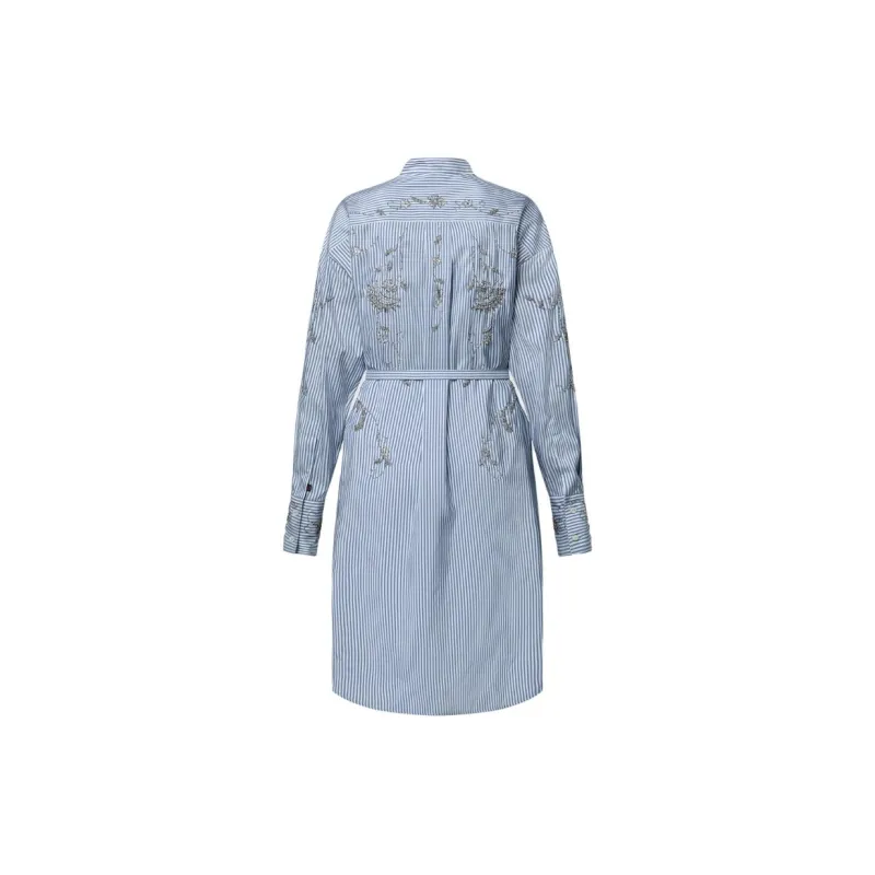 LOUIS VUITTON Bejeweled Floral Pinstripe Shirt Dress-1