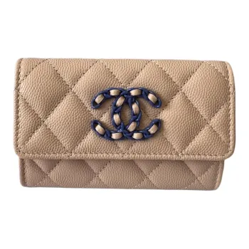 CHANEL Grain Cow Leather Card Holder, Wallet Women's Nude Pink
