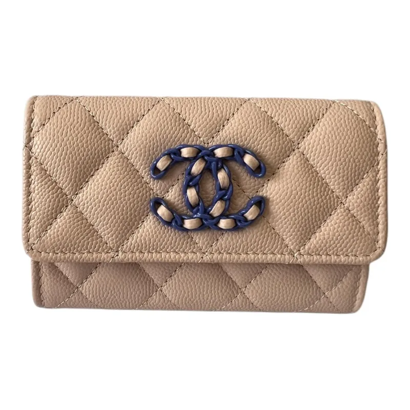 CHANEL Grain Litchi Grain Cow Leather Card Holder Clutch Wallet Women's Nude Pink-0