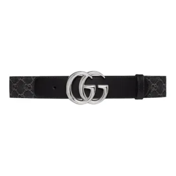 GUCCI Metal Leather Belts Women's Black Width 4cm