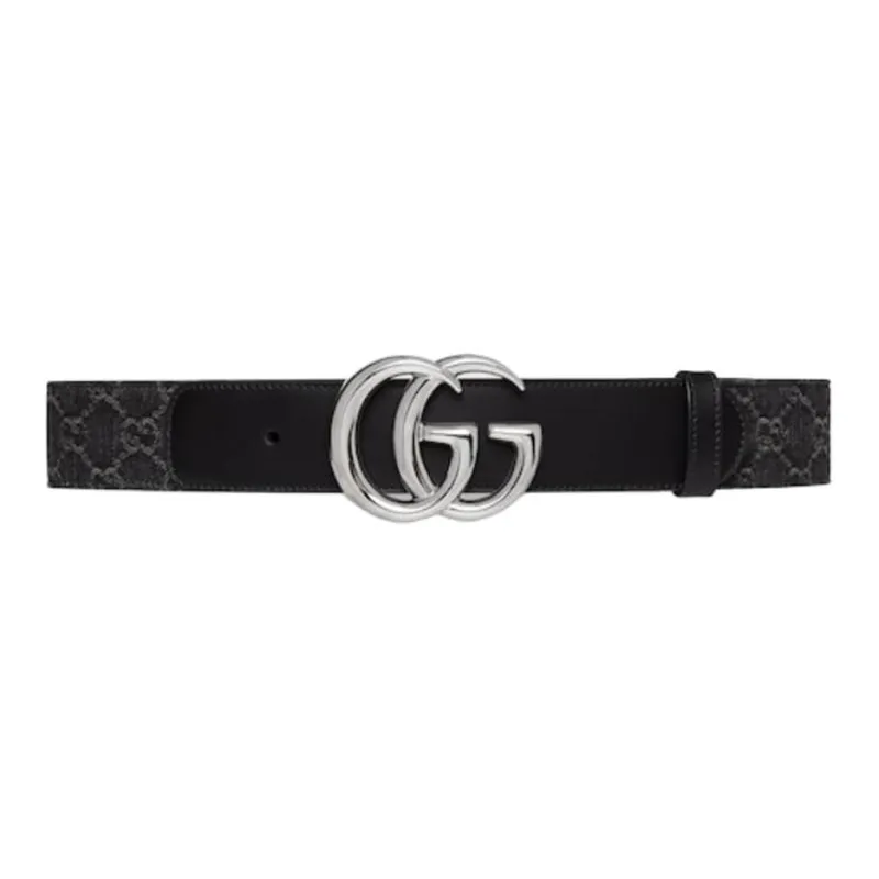 GUCCI Metal Leather Belts Women's Black Width 4cm-0