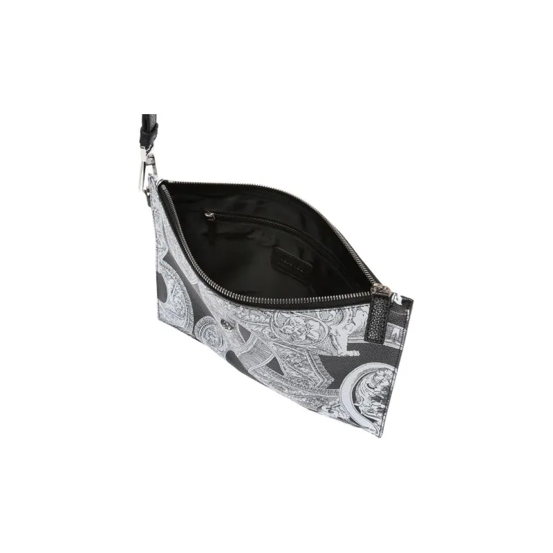 VERSACE Genuine Leather Clutch Men's Black & White-3