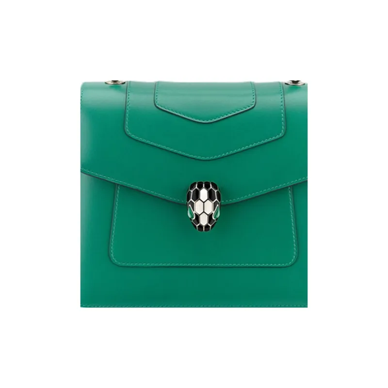 BVLGARI Serpenti Forever Calfskin One Shoulder Handbags Medium Size Women's Emerald Green-3