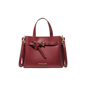 MICHAEL KORS Emilia Litchi Grain Leather Handbag, Shoulder Bag, Crossbody Bag Trumpets Women's Black Cherry