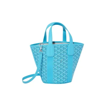 GOYARD Belharra Canvas Leather Tote Basket Bag Handbags Crossbody Bags Small Size Women's Turquoise Blue