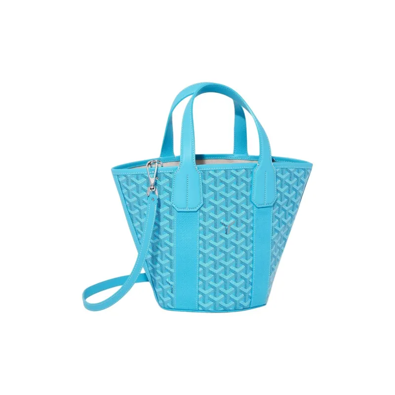 GOYARD Belharra Canvas Leather Tote Basket Bag Handbags Crossbody Bags Small Size Women's Turquoise Blue-0