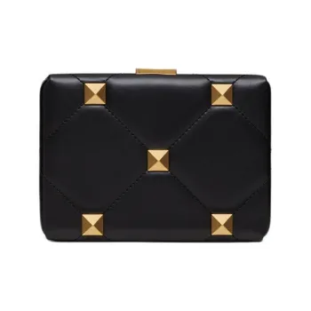 Valentino Roman Stud Nappa Sheep Leather Evening Party Bag Shoulder Bag Crossbody Bag Women's Black