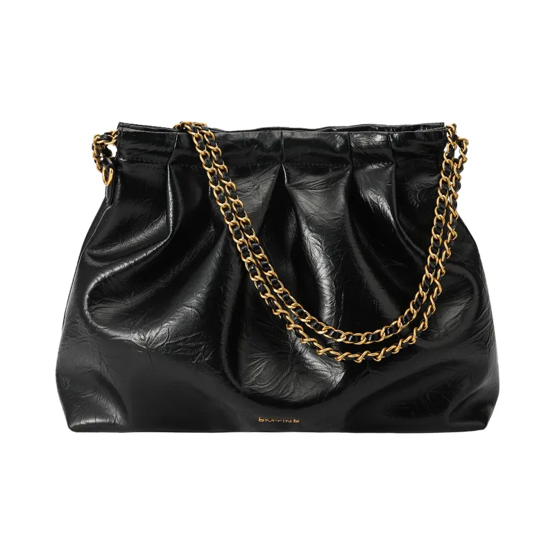 Simedin Cow Split Leather Shoulder Bag Unisex Classic Black/Milk White-1