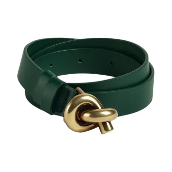 Bottega Veneta Cow Leather Metal Leather Belts Women's Green Width  2CM
