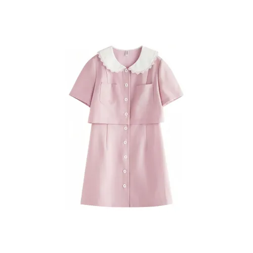 Initial language Short-Sleeved Dresses Women's Pink