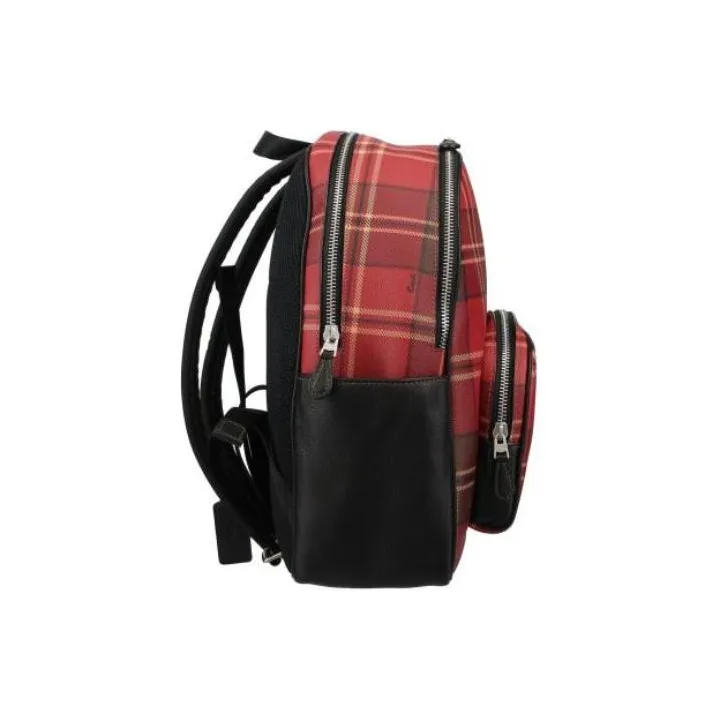 COACH Court Printed Coated Canvas With Refined Pebbled Leather Backpack Large Size Women's Red & Black-3