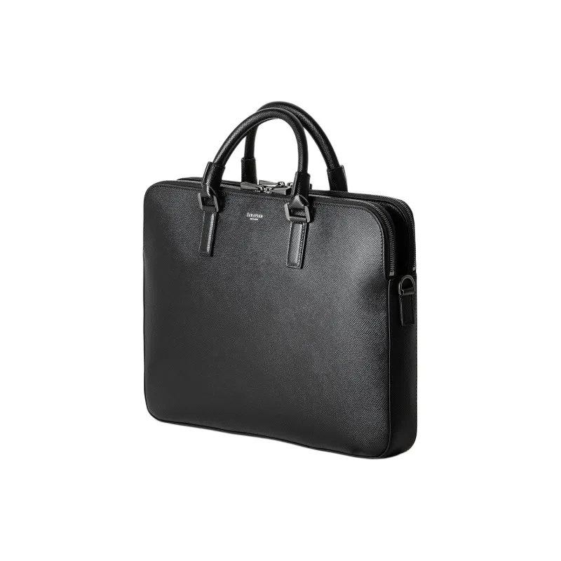 Serapian Cow Leather Laptop Bags Briefcases Men's Black-1