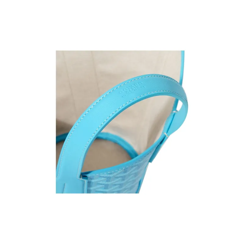 GOYARD Belharra Canvas Leather Tote Basket Bag Handbags Crossbody Bags Small Size Women's Turquoise Blue-3