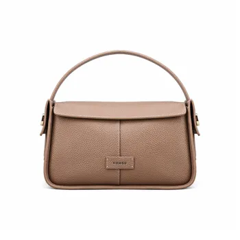 HONGU Cow Leather One Shoulder Handbag Trumpets Women's Khaki/Brown/Pitch Black