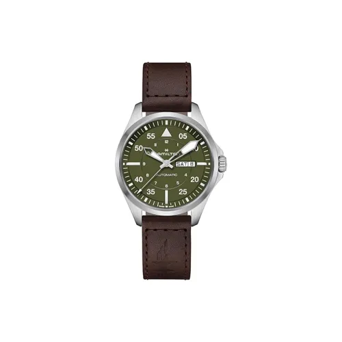 HAMILTON Automatic Mechanical Movement Men's Watches Watch 42 Green Dial Stainless Steel Watch Case Leather Watch Bands
