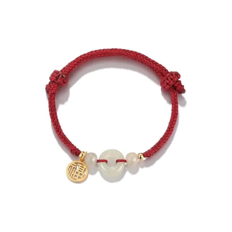 Artisan Lock Heart Jade Hetian Jade Bracelets Unisex Pale Greenish White Jade-3