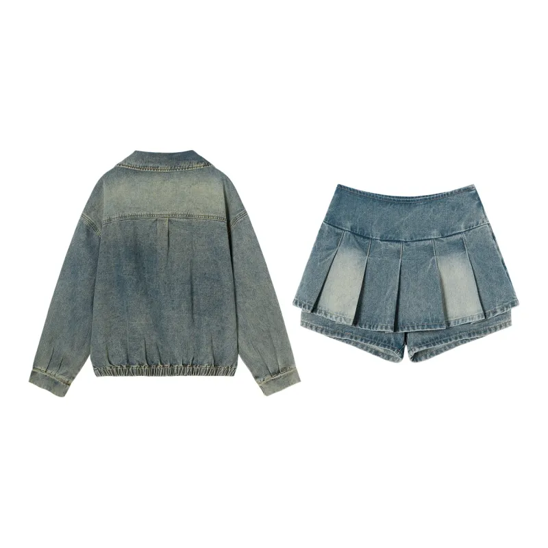 MEETLADY Skirt Set Women's Denim Blue-1