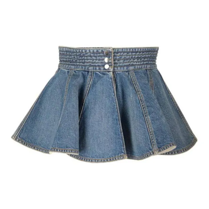 Alaia Belted Flared Denim Skirt-1