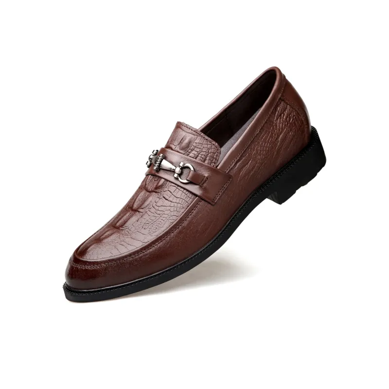 DILIKAN Hidden Wedge Men's Shoes 5 Cm Crocodile Pattern Slip-on Leather Shoes For Men Men's Black-13
