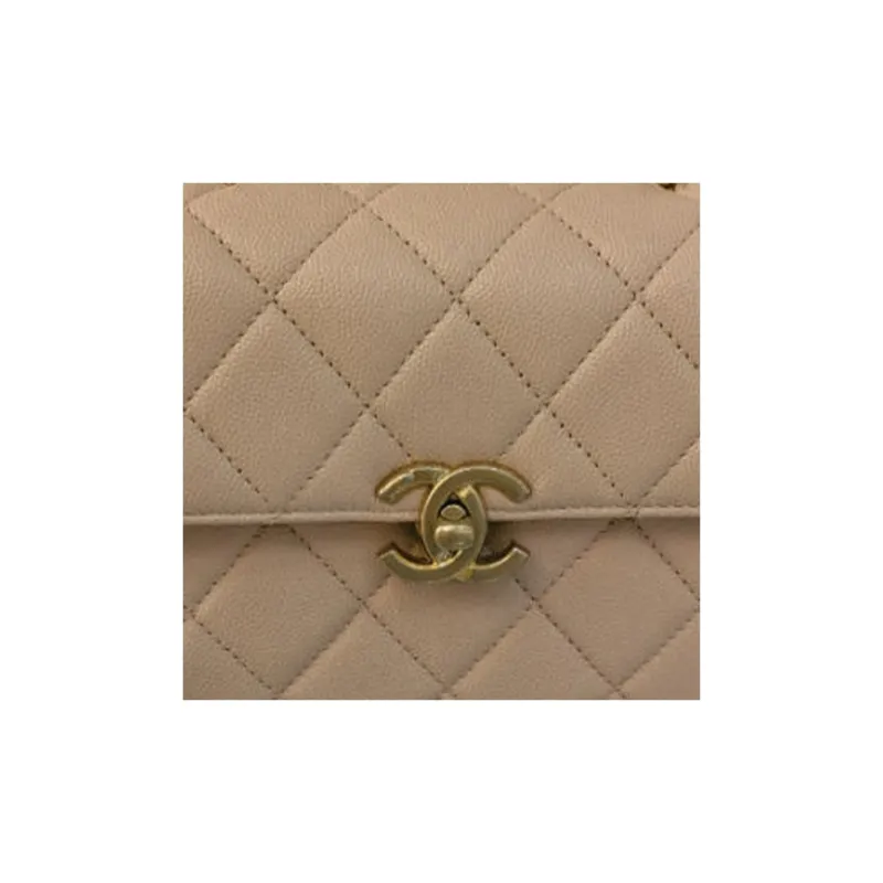 CHANEL Grain Embossed Cow Leather Shoulder Bag, Crossbody Bag, Handbag Women's Light Beige-1