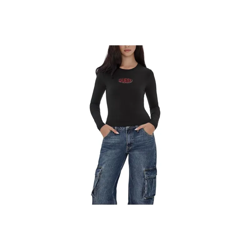 GUESS Originals Eco Oval Logo Top T Shirt Women's Black-2