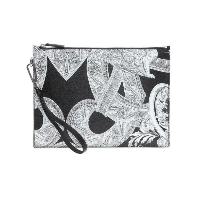 VERSACE Genuine Leather Clutch Men's Black & White-0