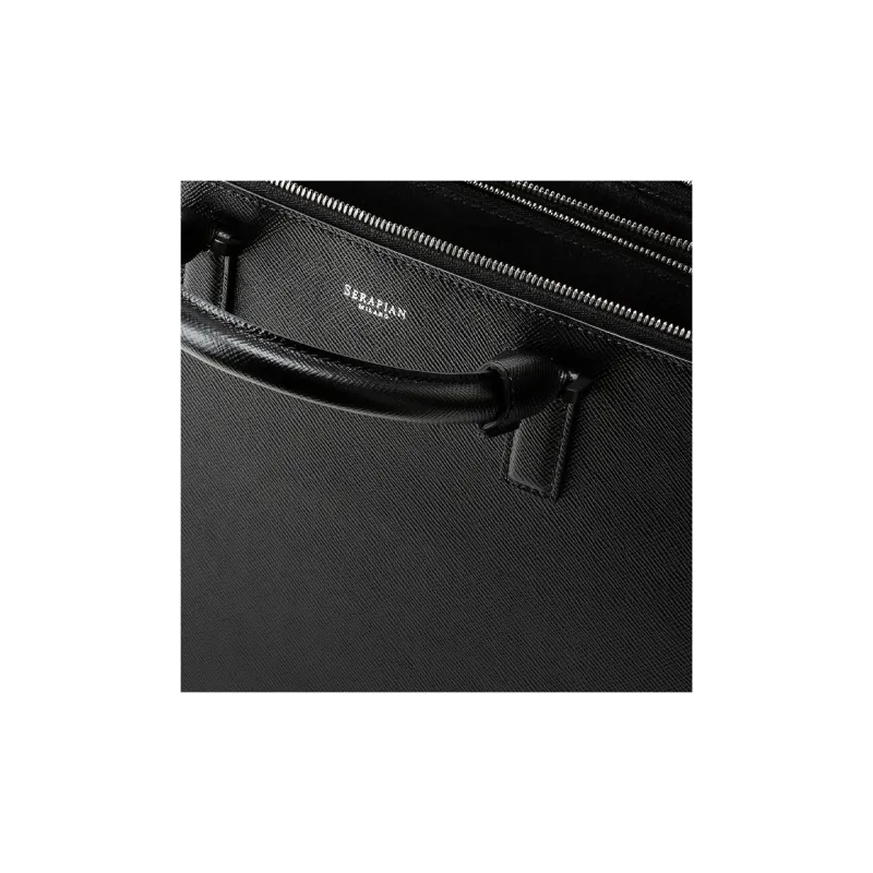Serapian Cow Leather Laptop Bags Briefcases Men's Black-3
