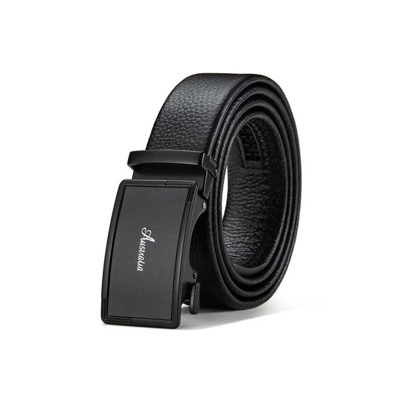 AUGTARLION Luxe Mirror Finish Automatic Buckle Business Formal Versatile Premium Cow Leather Belts Men's Black 3.5cm-1